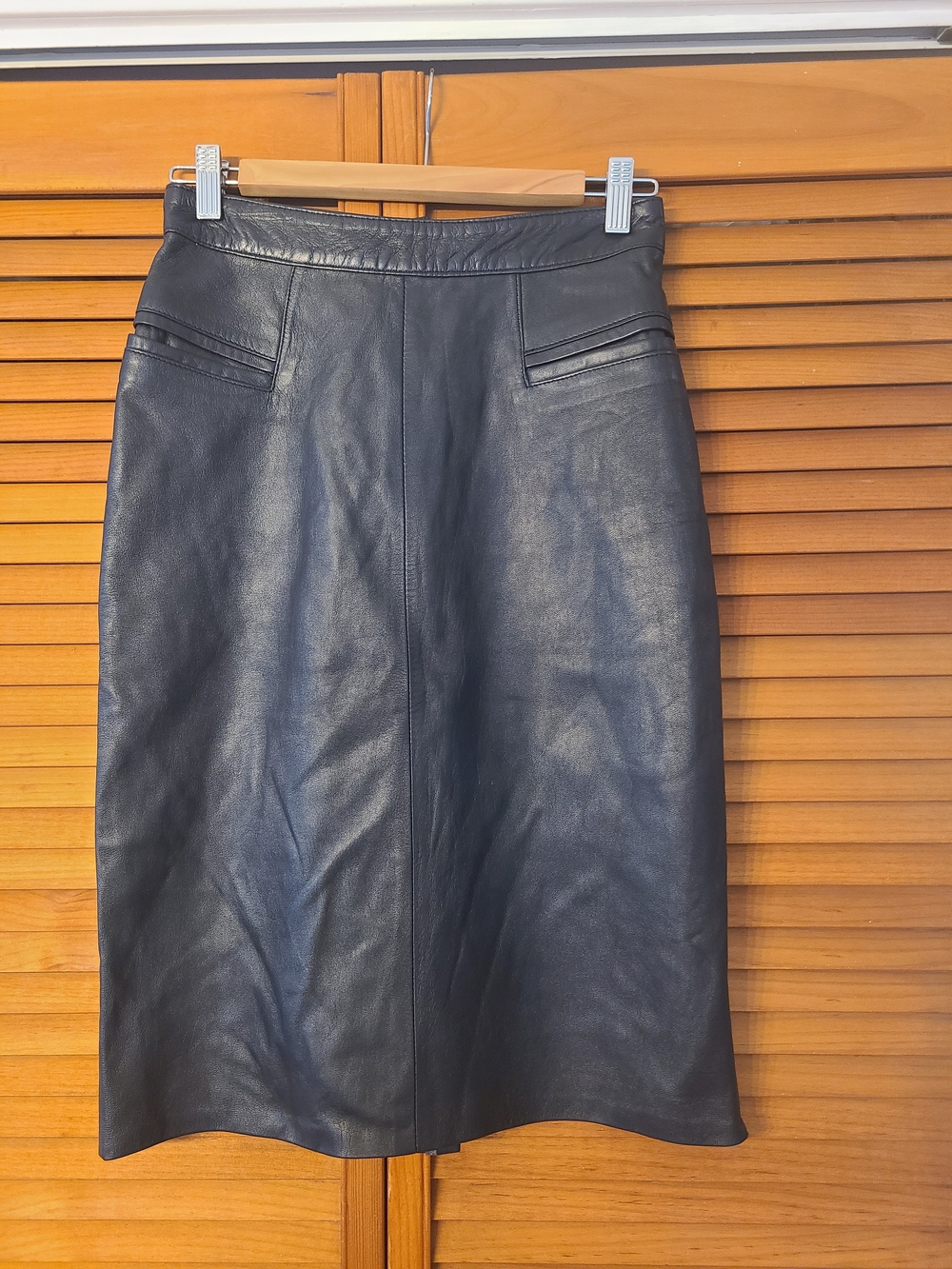 Deep Navy Leather Pencil Skirt - Classic Women's Skirt